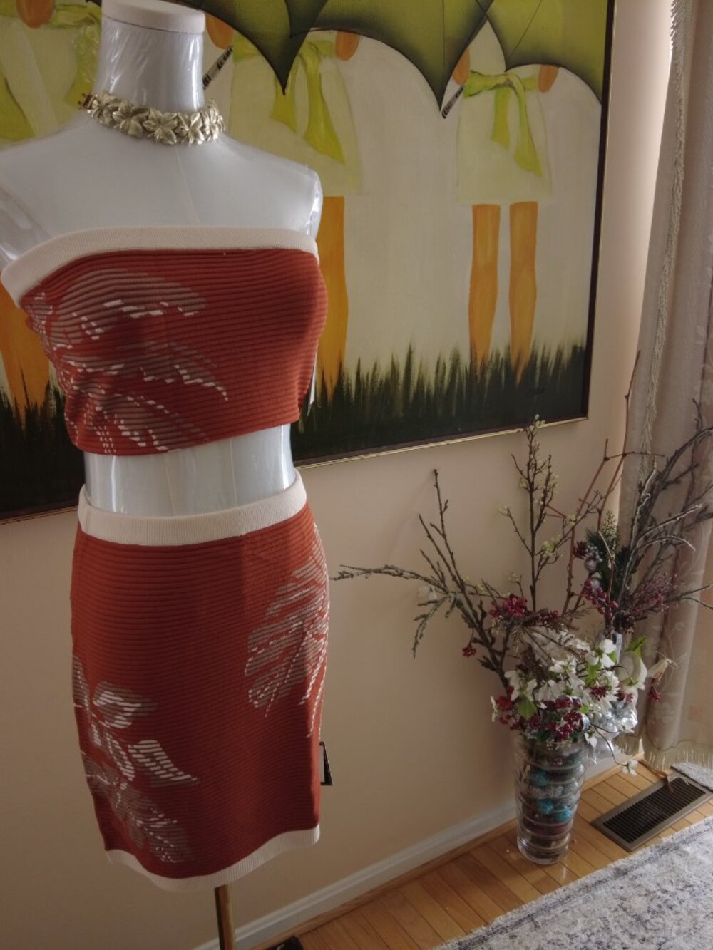 JLUXLABEL Rust/Ivory Lush Shores Print Skirt Set Small-Medium - Picture 6 of 12